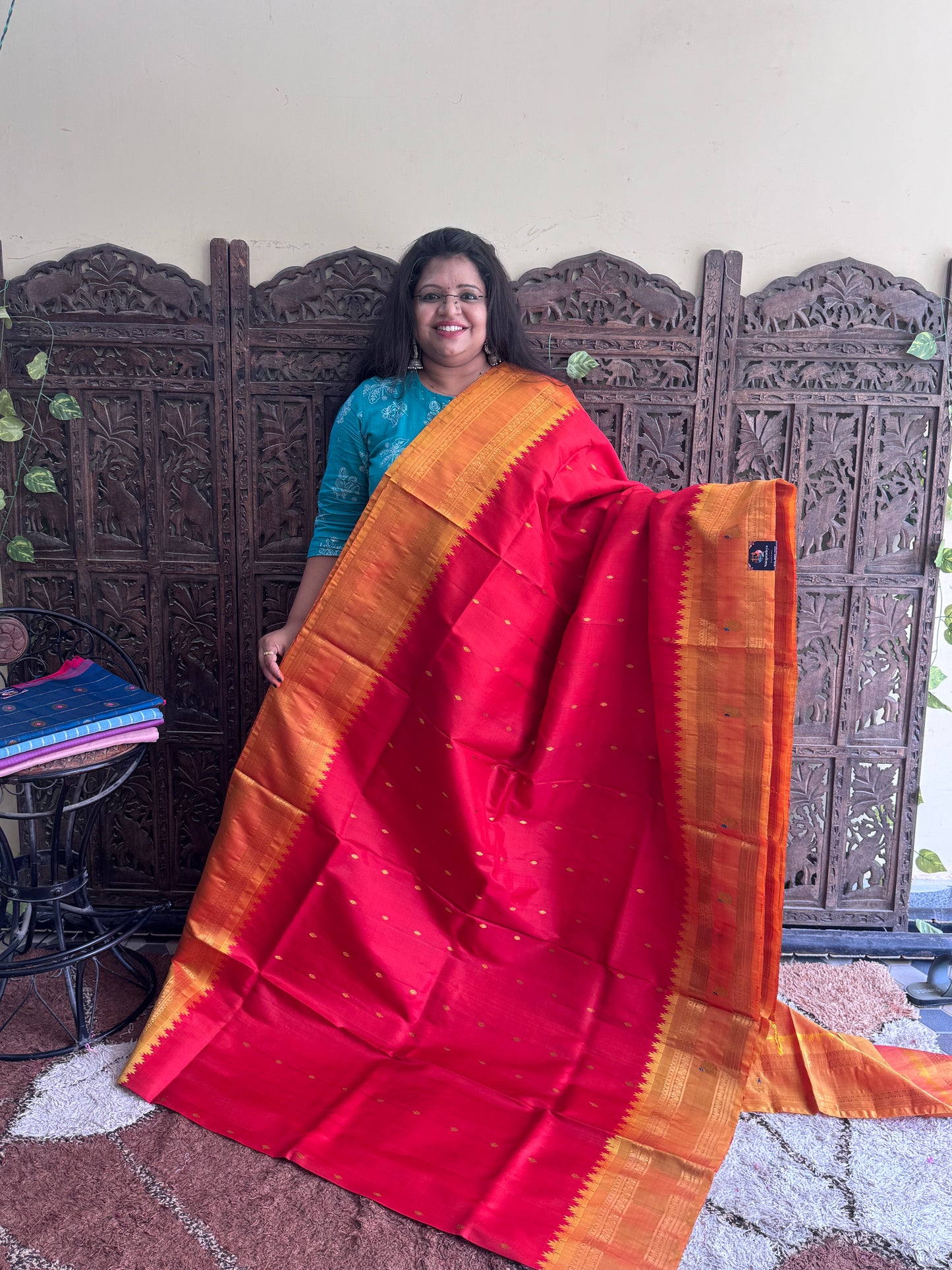 Red Gadwal Silk Saree with Gold Zari Border — Pure Handloom | Silk Mark Certified