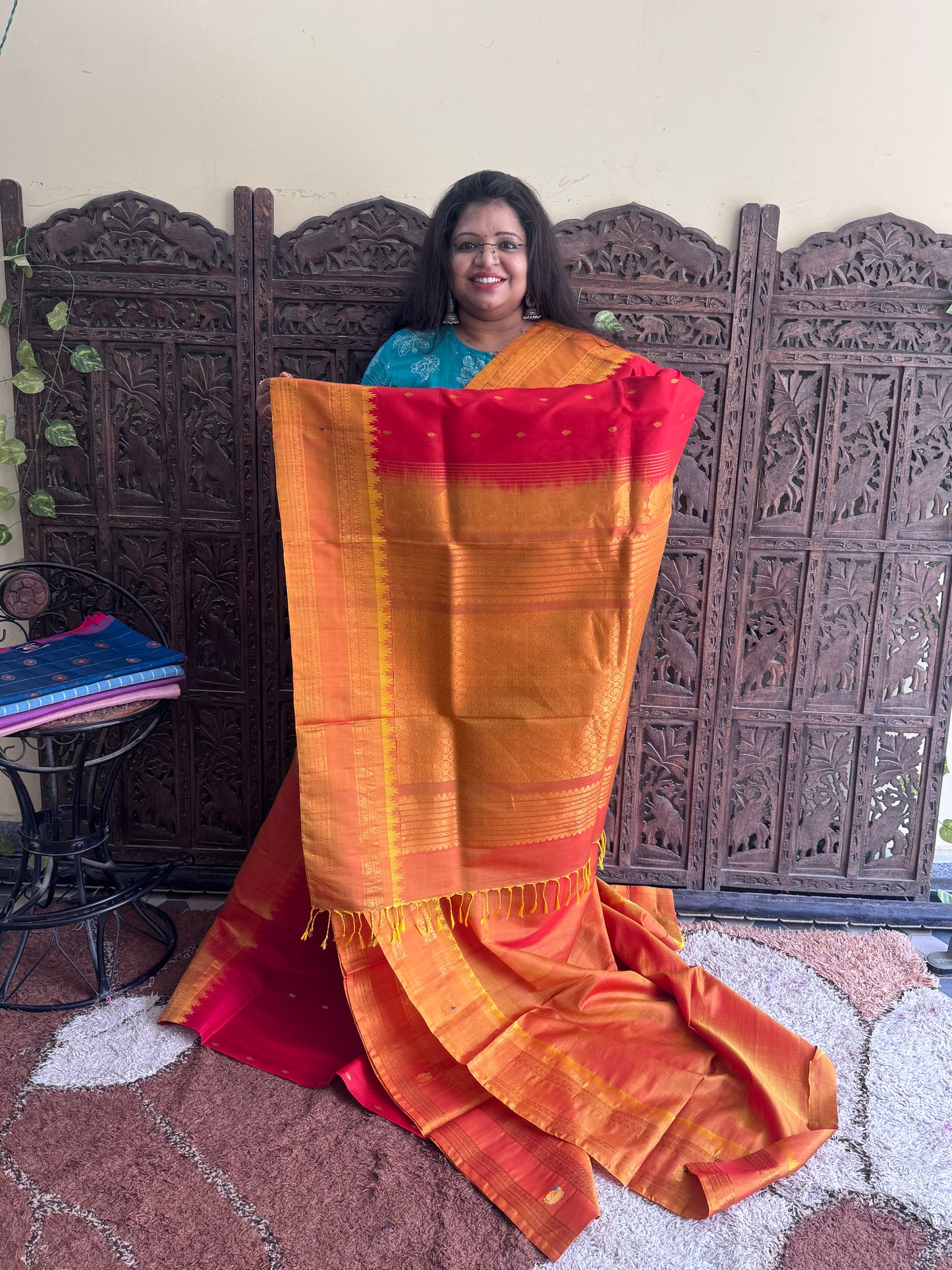 Red Gadwal Silk Saree with Gold Zari Border — Pure Handloom | Silk Mark Certified