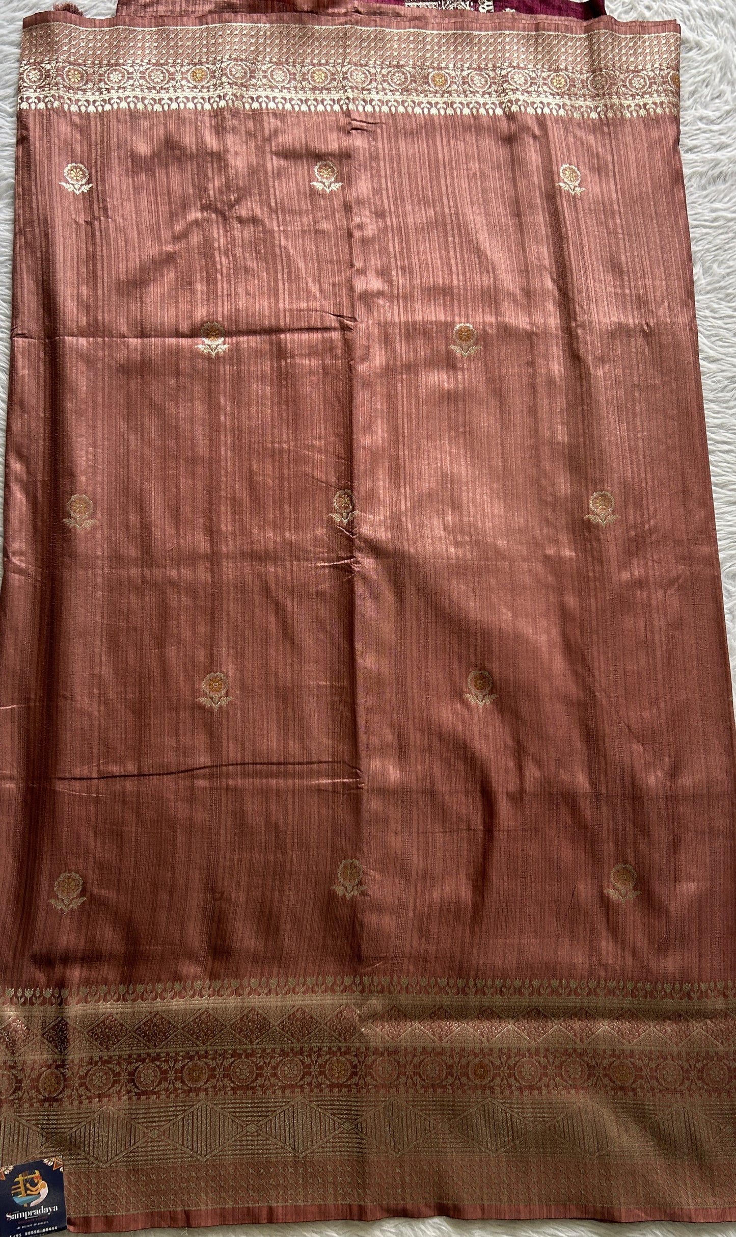 Semi Raw Silk Saree Dark Lavender Colored Complemented with a Zari Border. - Sampradaya Designer Studio
