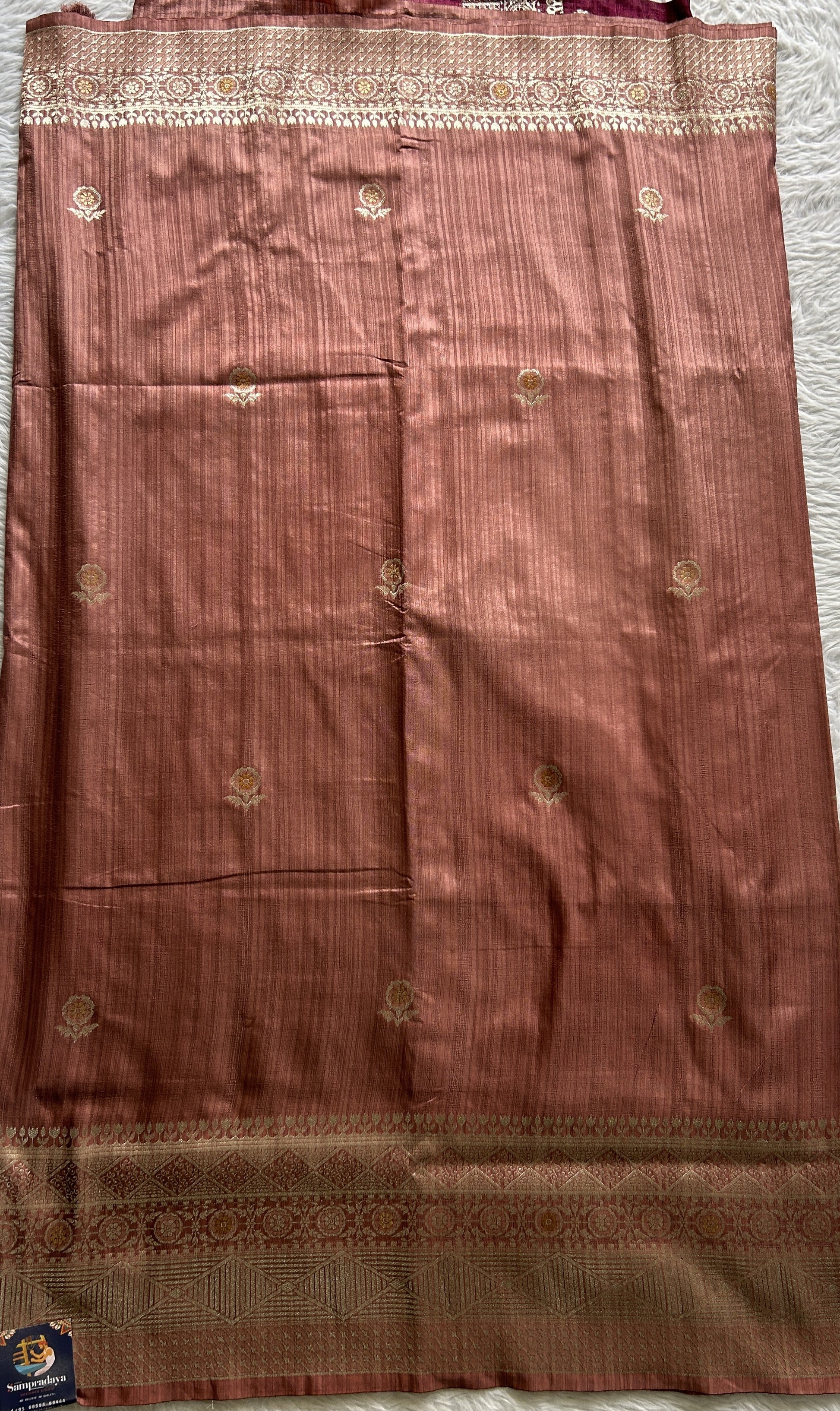 Semi Raw Silk Saree Dark Lavender Colored Complemented with a Zari Border. - Sampradaya Designer Studio