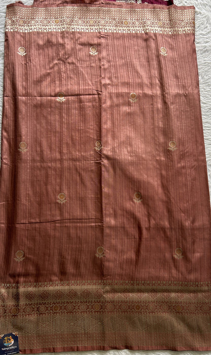 Semi Raw Silk Saree Dark Lavender Colored Complemented with a Zari Border. - Sampradaya Designer Studio