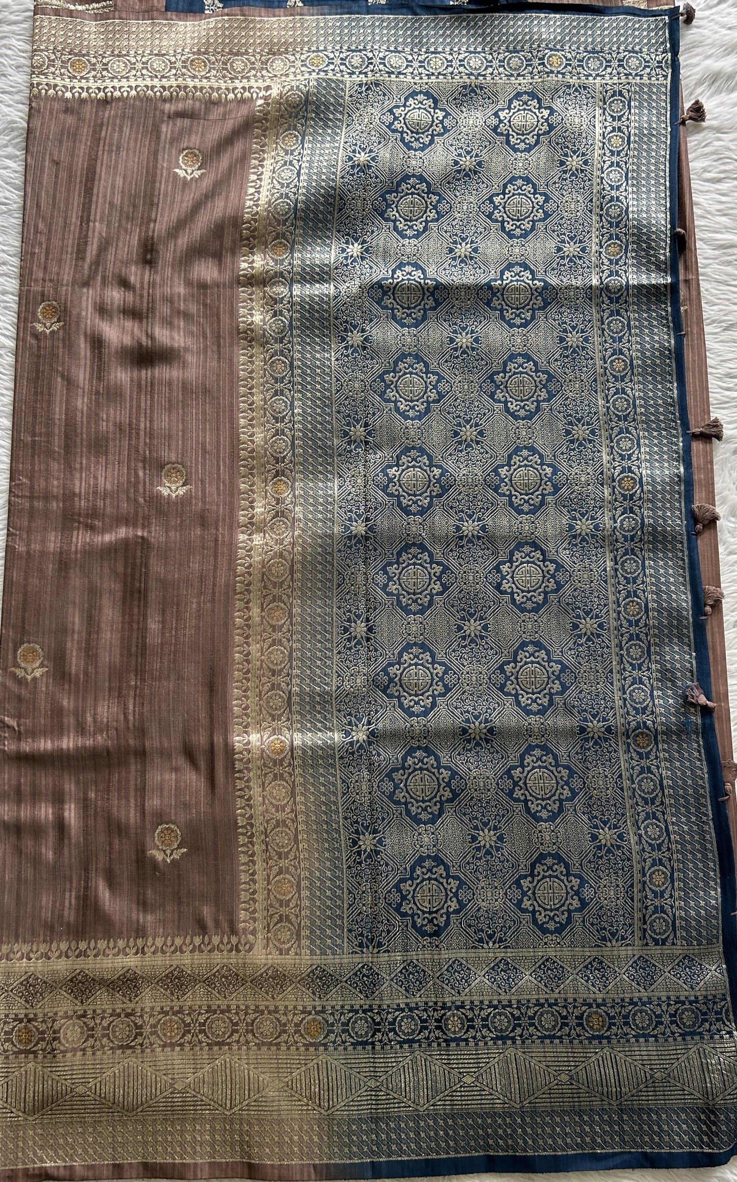 Semi Raw Silk Saree Dark Lavender Colored Complemented with a Zari Border. - Sampradaya Designer Studio