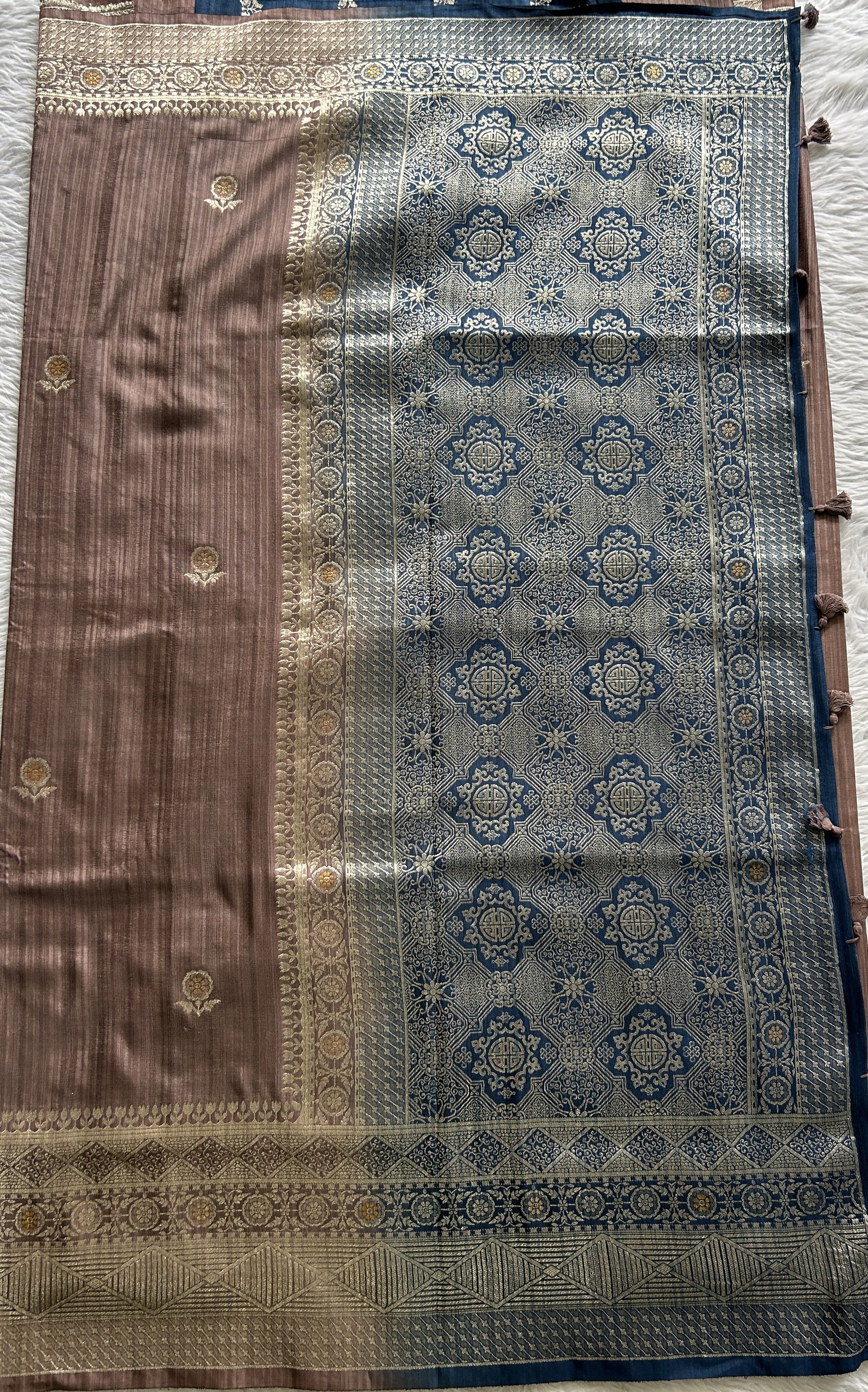 Semi Raw Silk Saree Dark Lavender Colored Complemented with a Zari Border. - Sampradaya Designer Studio