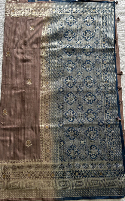 Semi Raw Silk Saree Dark Lavender Colored Complemented with a Zari Border. - Sampradaya Designer Studio