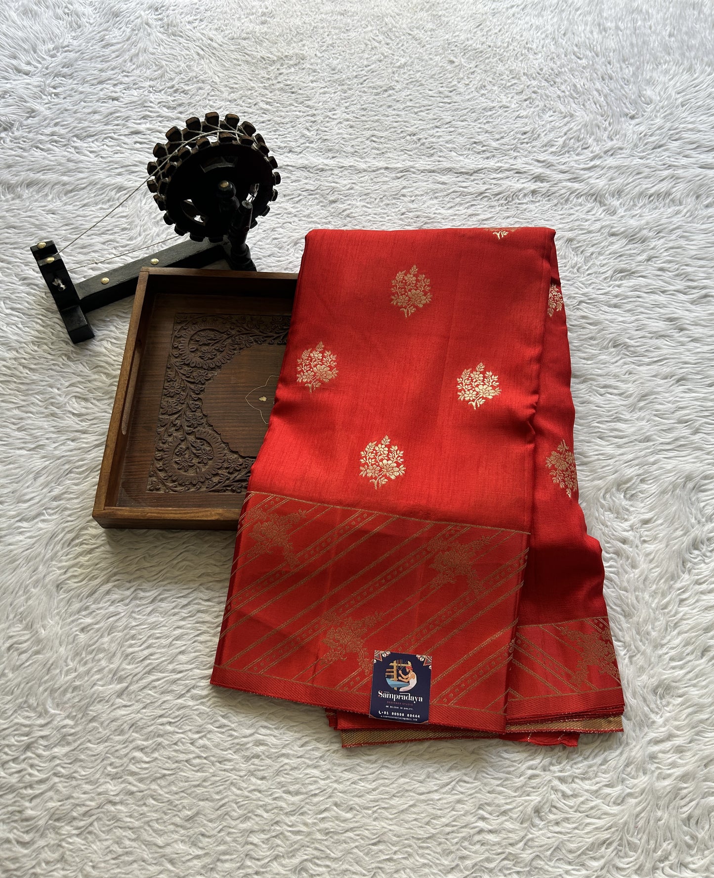 Mona Silk Saree Red Colored Complemented with a Mushrur Border. - Sampradaya Designer Studio