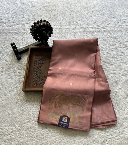 Mona Silk Saree Rouge Colored Complemented with a Mushrur Border. - Sampradaya Designer Studio