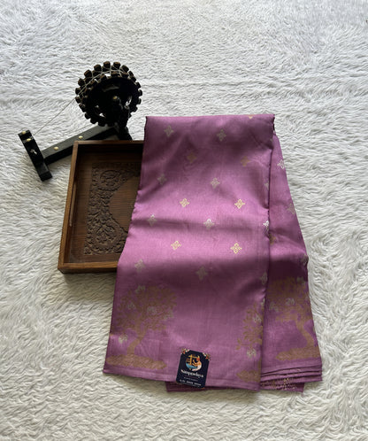 Mona Silk Saree Lavender Colored Complemented with a Mushrur Border. - Sampradaya Designer Studio