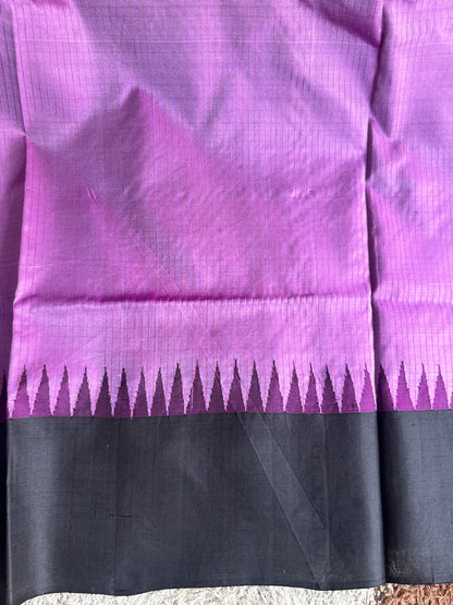 Violet Gadwal Silk Saree with Gold Zari Border — Pure Handloom | Silk Mark Certified