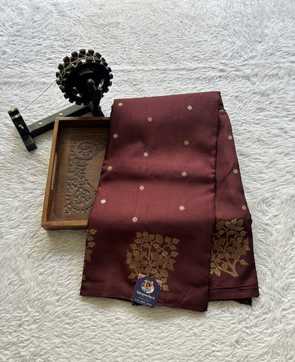 Mona Silk Saree Dark Brown Colored Complemented with a Buti Border. - Sampradaya Designer Studio