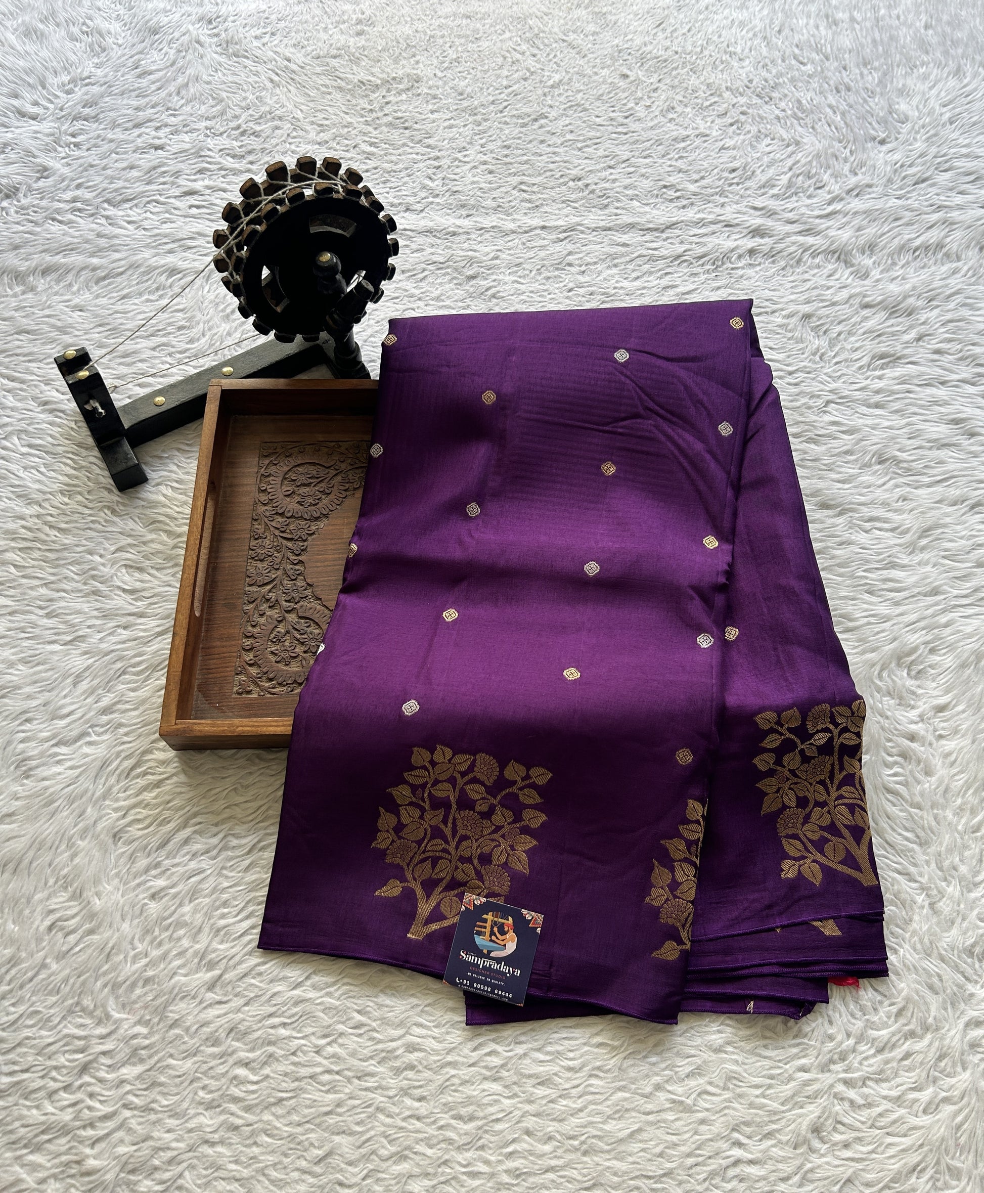 Mona Silk Saree Dark Violet Colored Complemented with a Buti Border. - Sampradaya Designer Studio