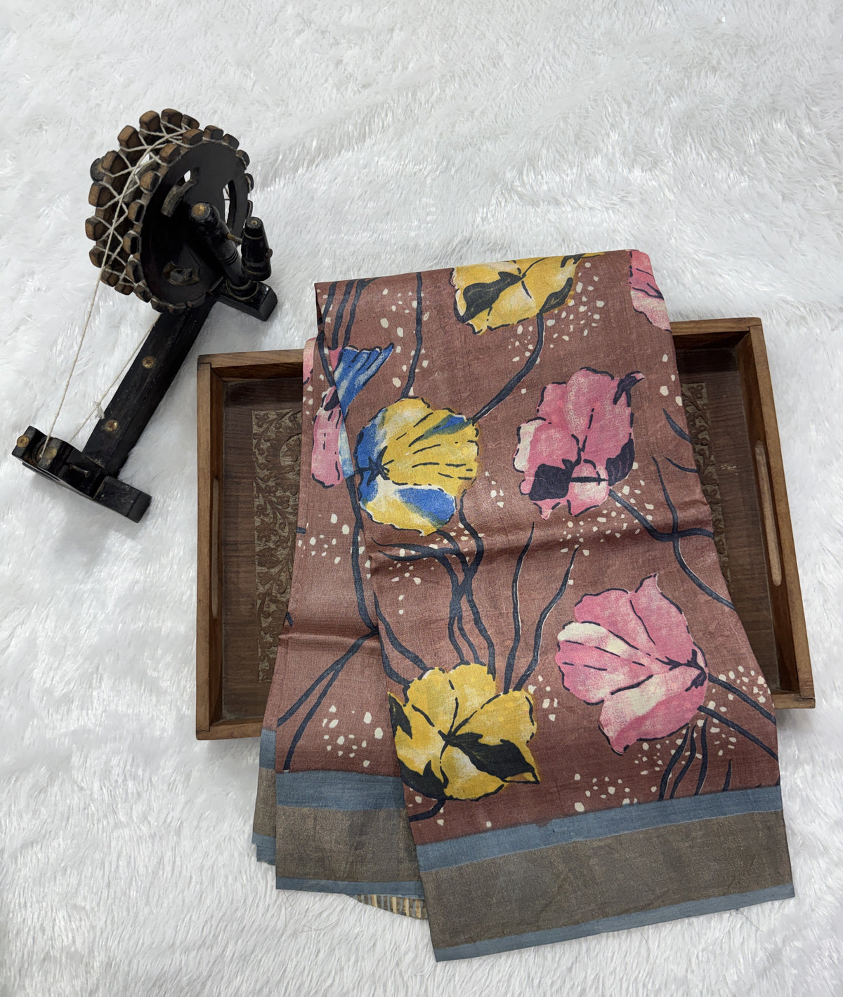 Pure Tussar Silk Saree Brown Color Complemented with a Zari Border.