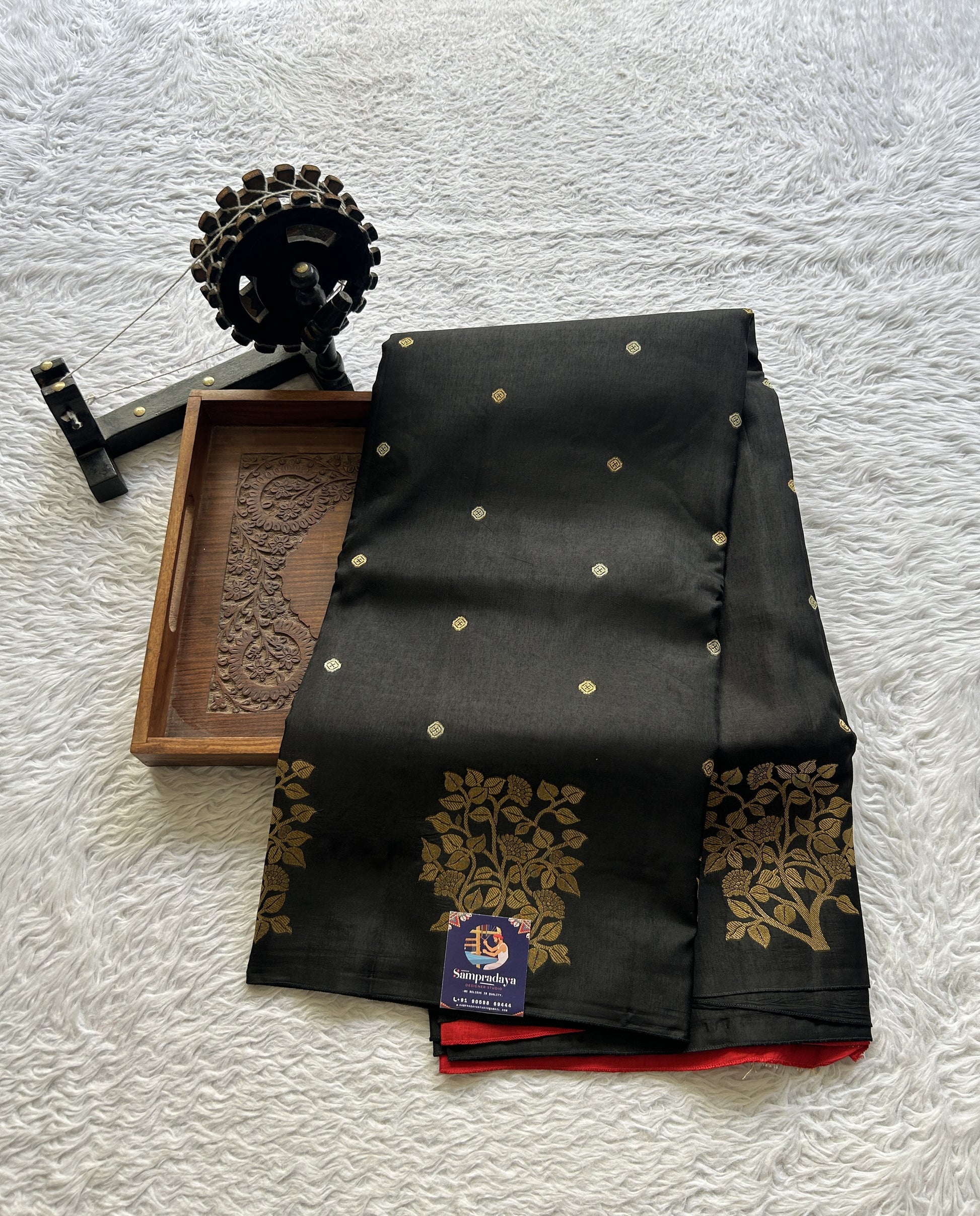 Mona Silk Saree Black Colored Complemented with a Buti Border. - Sampradaya Designer Studio