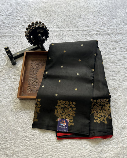 Mona Silk Saree Black Colored Complemented with a Buti Border. - Sampradaya Designer Studio