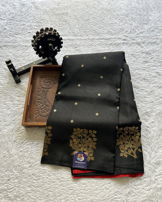 Mona Silk Saree Black Colored Complemented with a Buti Border. - Sampradaya Designer Studio