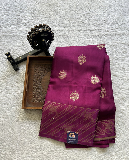 Mona Silk Saree Purple Colored Complemented with a Mushrur Border. - Sampradaya Designer Studio