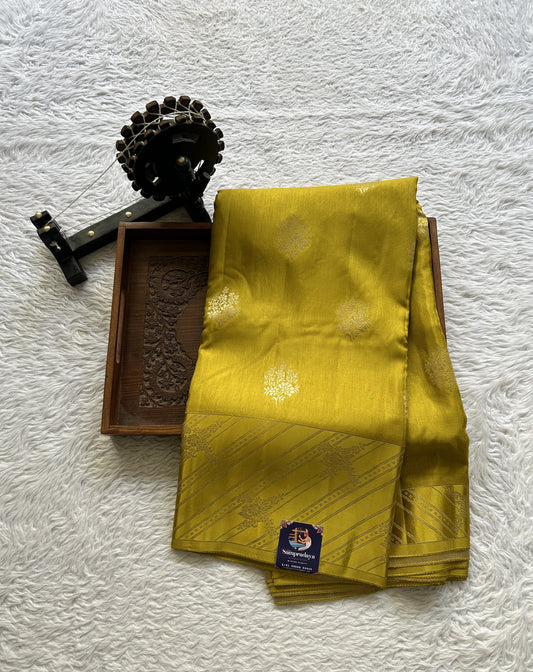 Mona Silk Saree Mustard Yellow Colored Complemented with a Mushrur Border. - Sampradaya Designer Studio