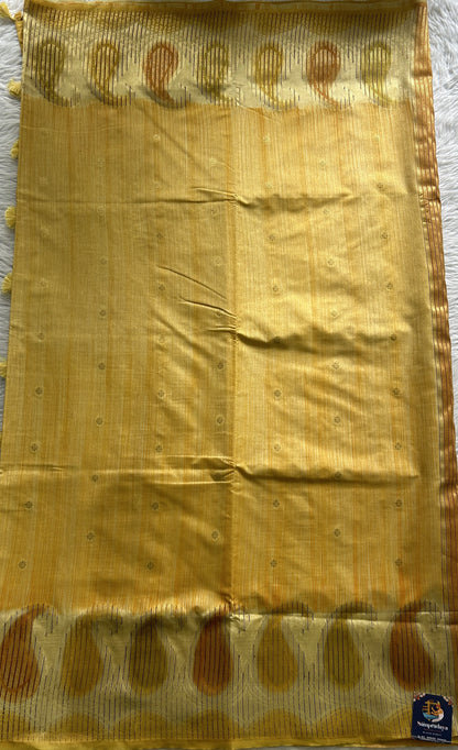 Semi Raw Silk Saree Yellow Colored Complemented with a Zari Border. - Sampradaya Designer Studio