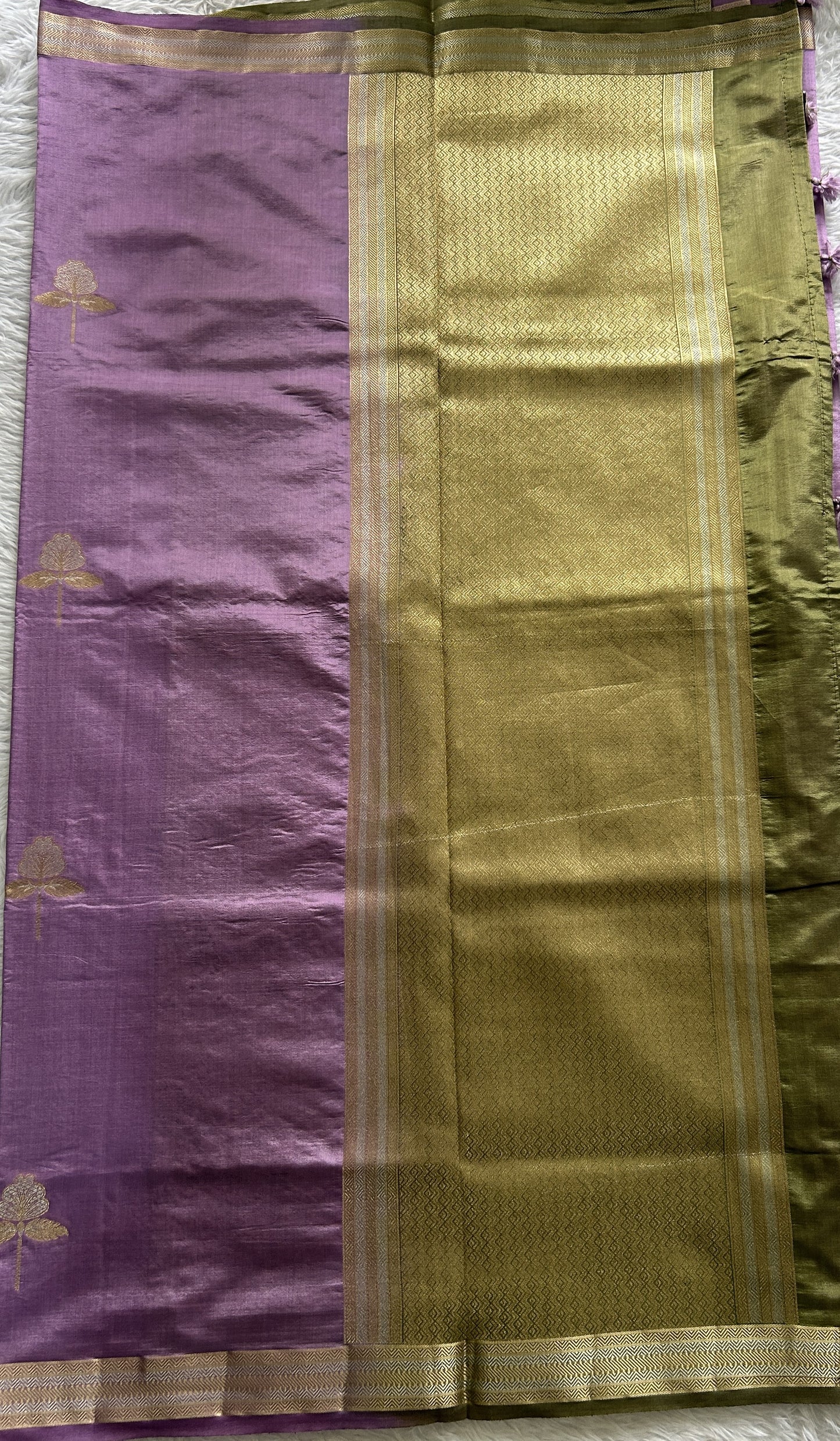 Semi Raw Silk Saree Lavender Colored Complemented with a Zari Border. - Sampradaya Designer Studio