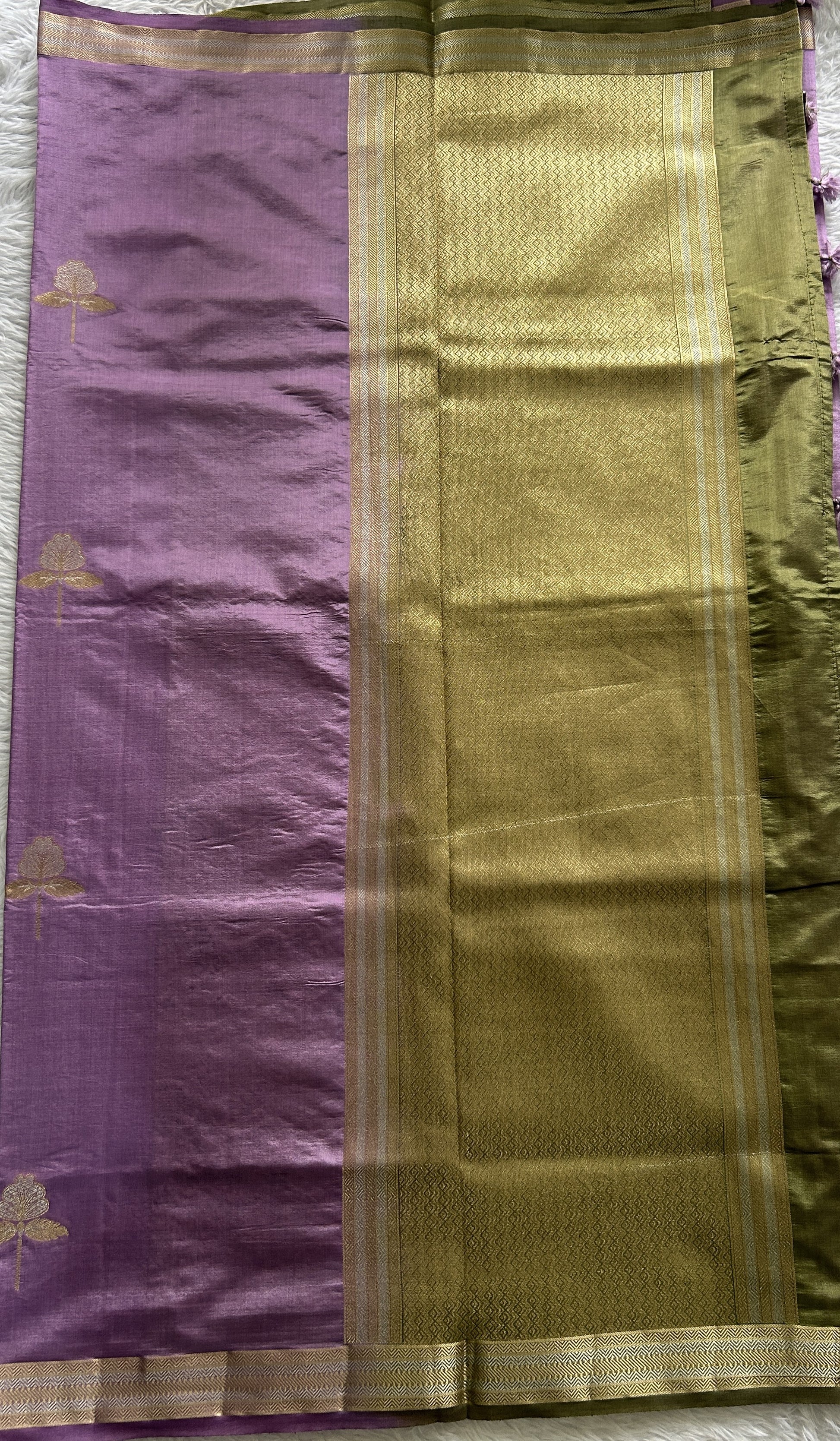 Semi Raw Silk Saree Lavender Colored Complemented with a Zari Border. - Sampradaya Designer Studio