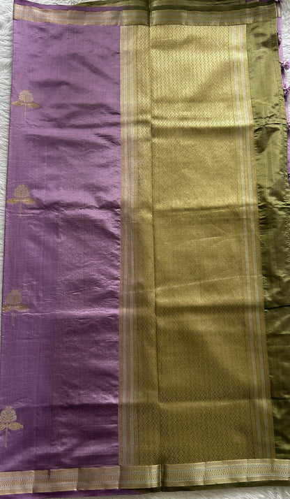 Semi Raw Silk Saree Lavender Colored Complemented with a Zari Border. - Sampradaya Designer Studio