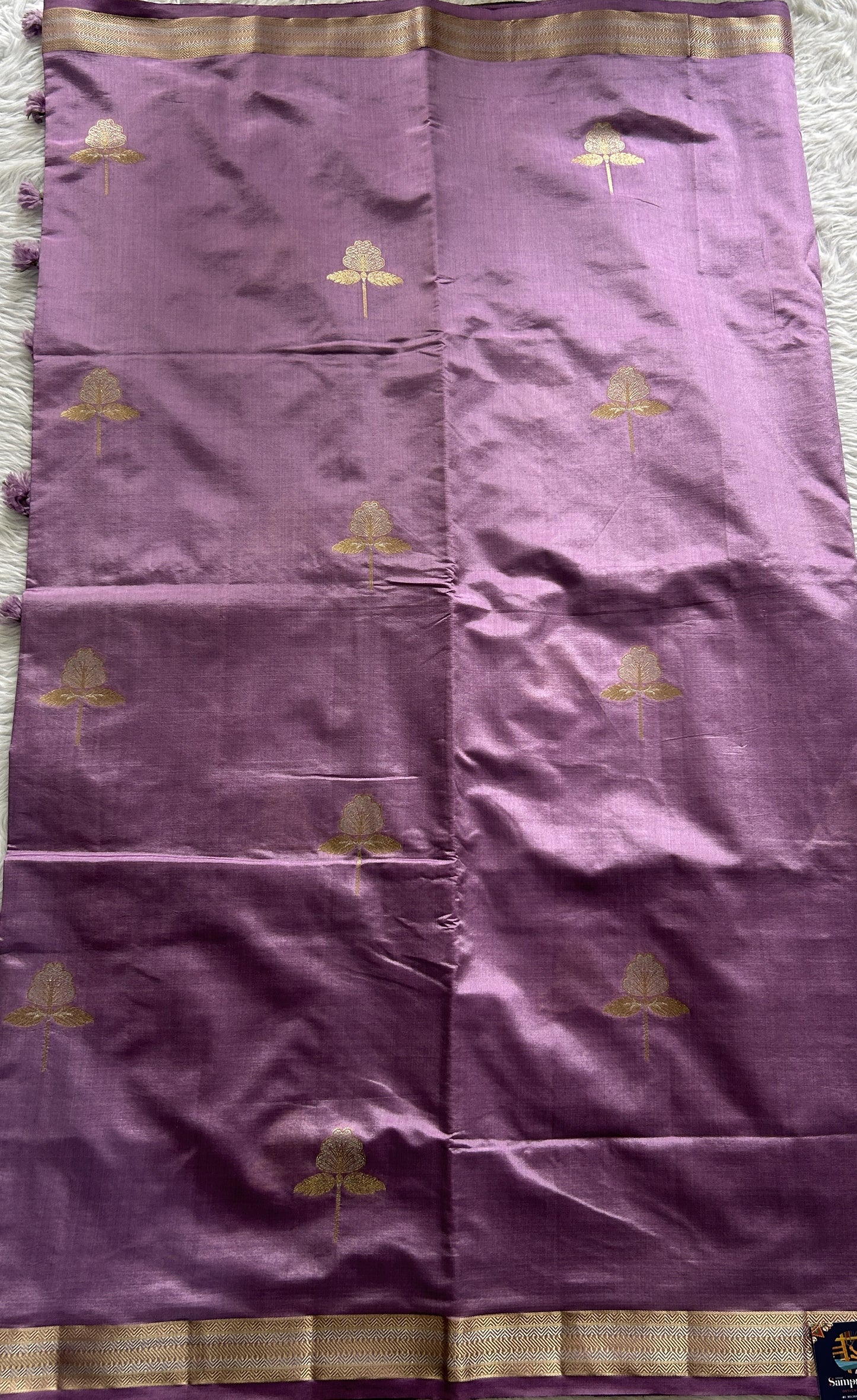 Semi Raw Silk Saree Lavender Colored Complemented with a Zari Border. - Sampradaya Designer Studio