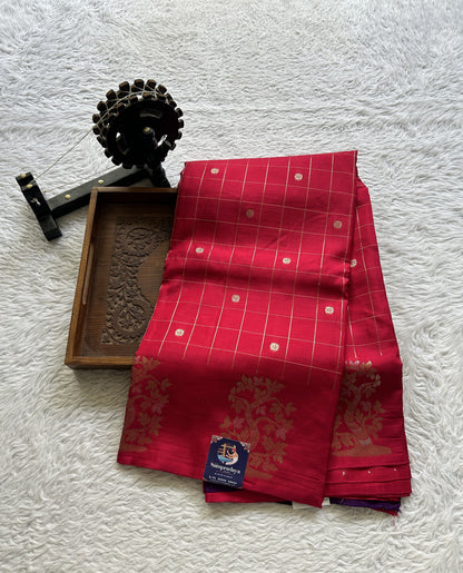 Mona Silk Checks Saree Hot Pink Colored Complemented with a Buti Border. - Sampradaya Designer Studio