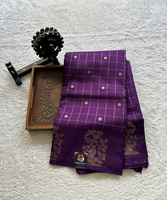 Mona Silk Checks Saree Violet Colored Complemented with a Buti Border. - Sampradaya Designer Studio