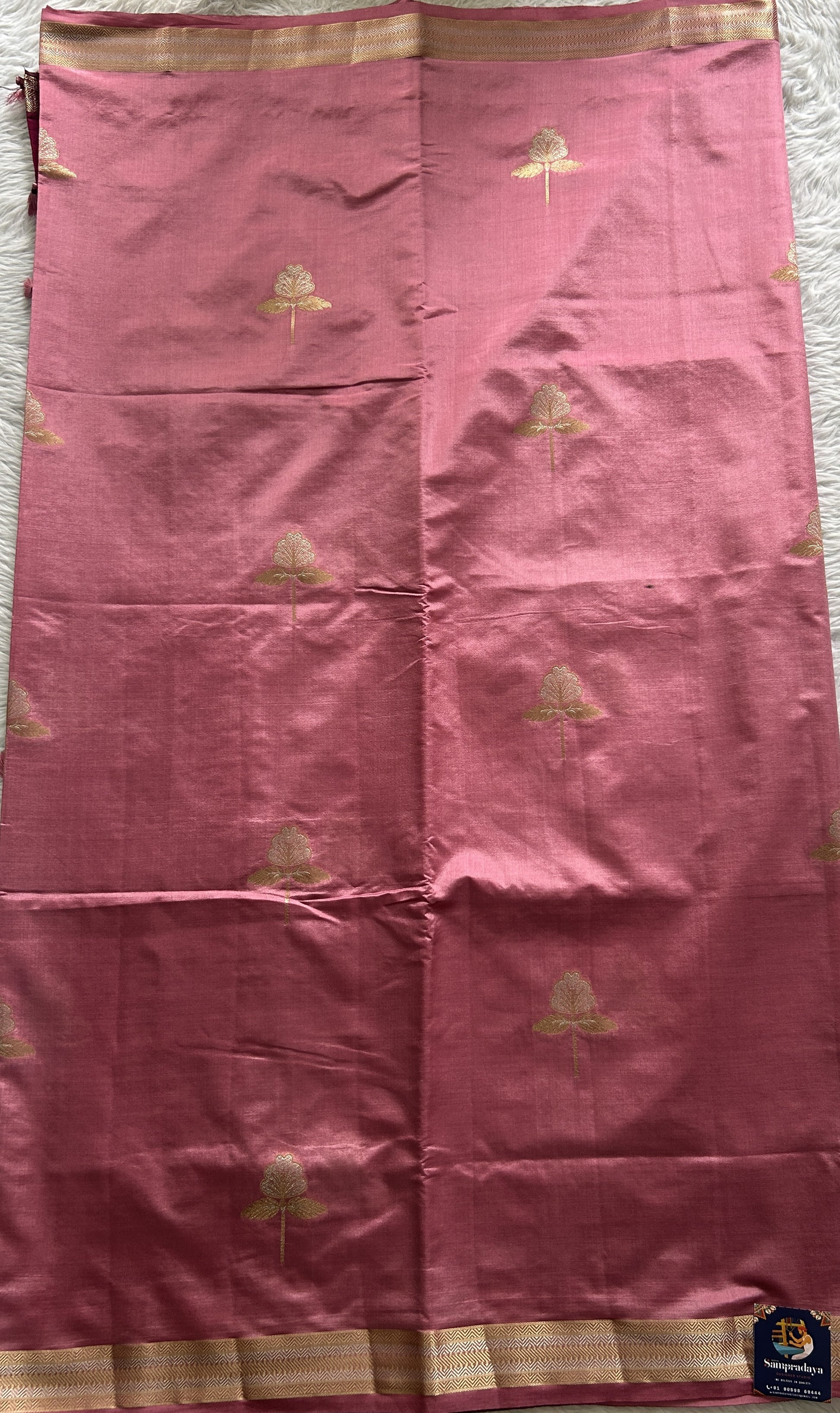 Semi Raw Silk Saree Pink Colored Complemented with a Zari Border. - Sampradaya Designer Studio