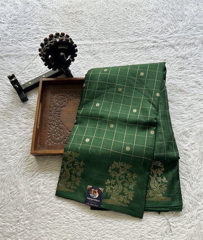 Mona Silk Checks Saree Dark Green Colored Complemented with a Buti Border. - Sampradaya Designer Studio