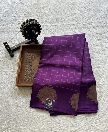 Mona Silk Checks Saree Dark Violet Colored Complemented with a Buti Border. - Sampradaya Designer Studio