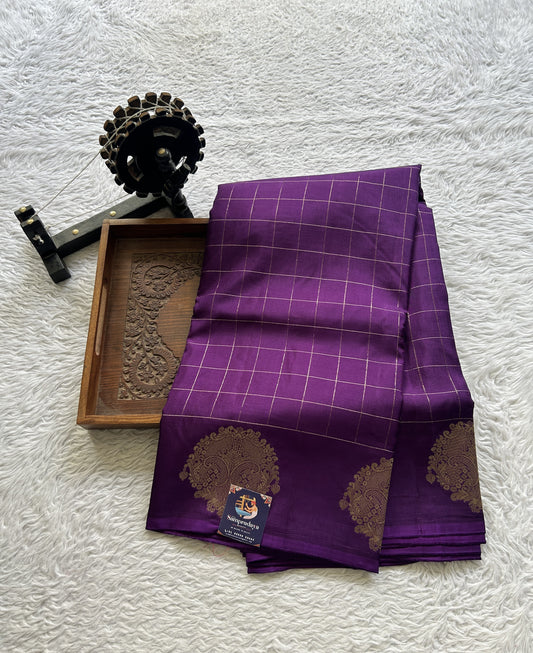 Mona Silk Checks Saree Dark Violet Colored Complemented with a Buti Border. - Sampradaya Designer Studio