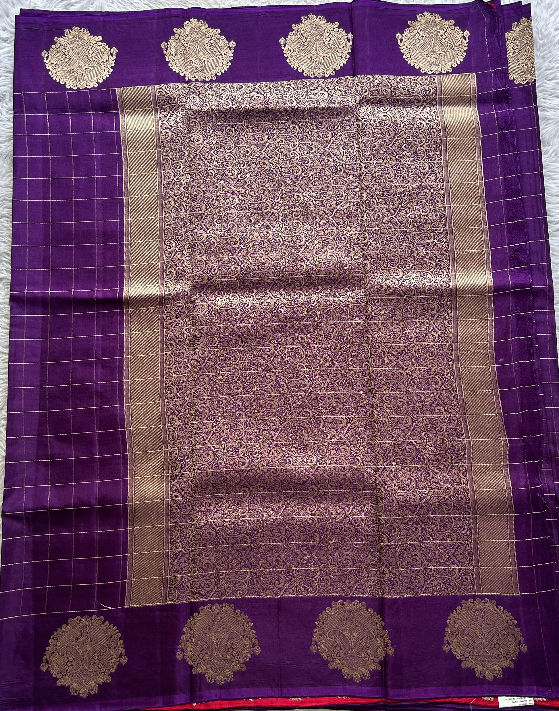 Mona Silk Checks Saree Dark Violet Colored Complemented with a Buti Border. - Sampradaya Designer Studio