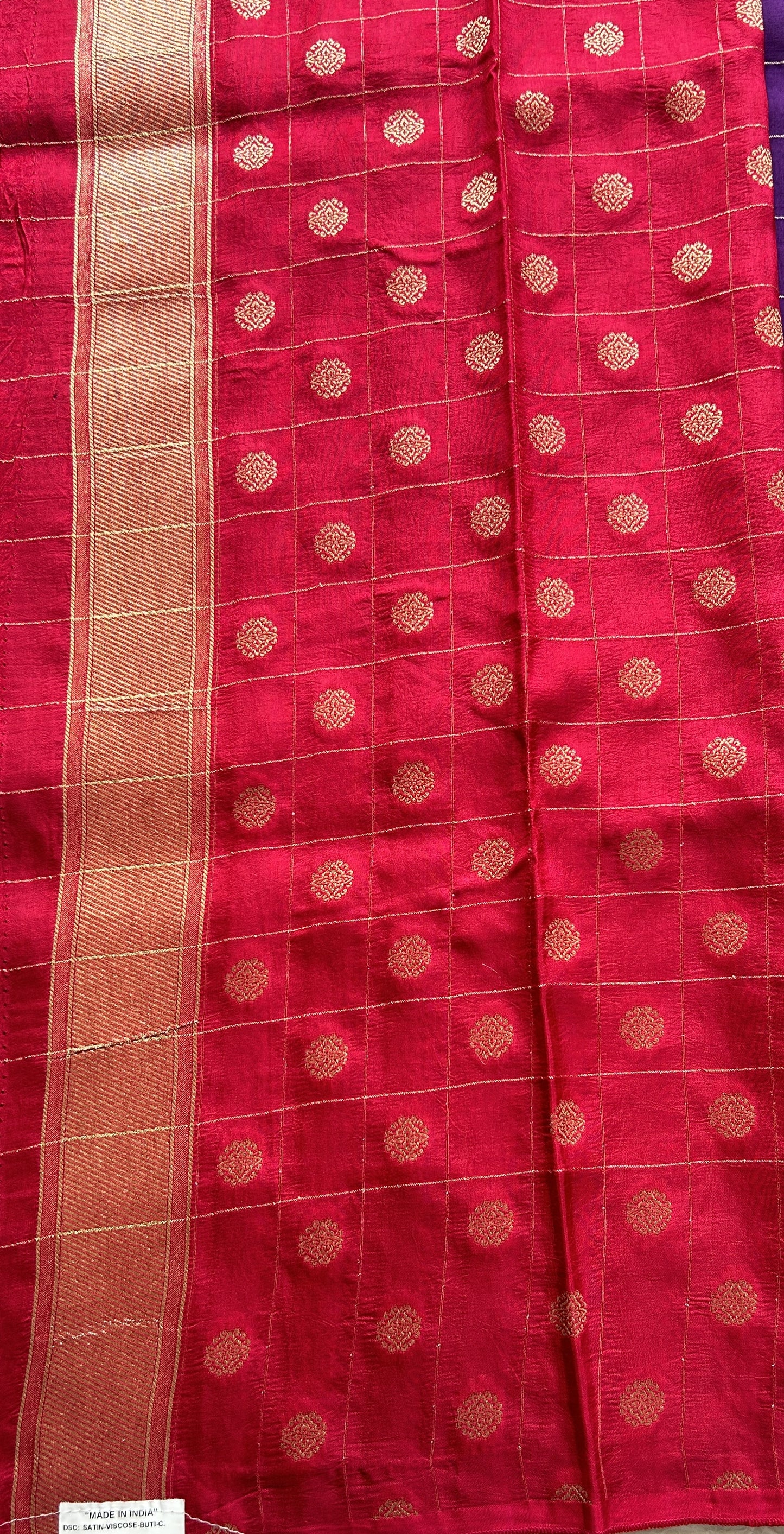 Mona Silk Checks Saree Dark Violet Colored Complemented with a Buti Border. - Sampradaya Designer Studio