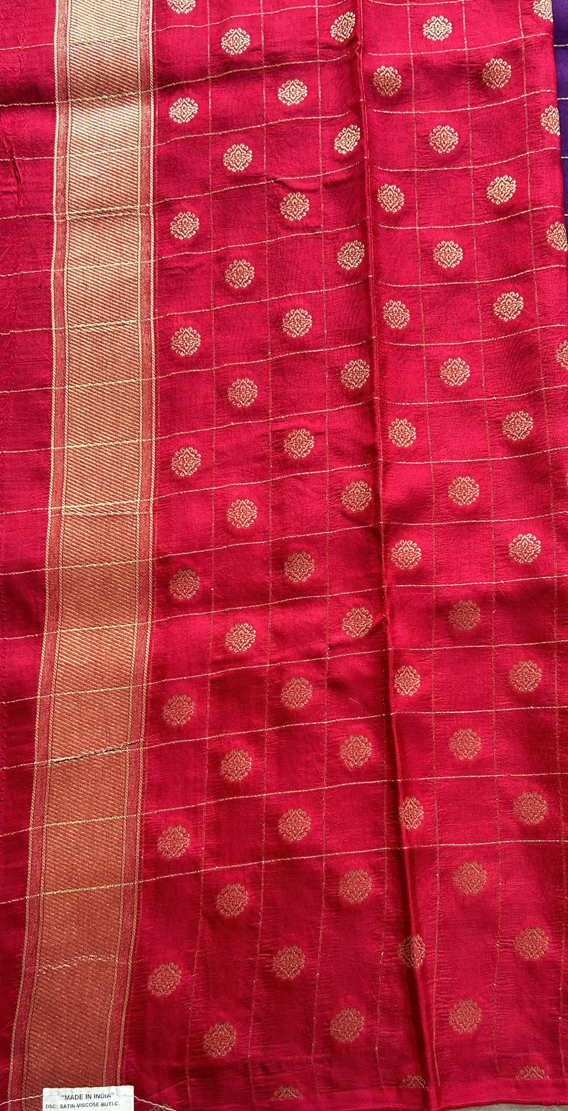 Mona Silk Checks Saree Dark Violet Colored Complemented with a Buti Border. - Sampradaya Designer Studio