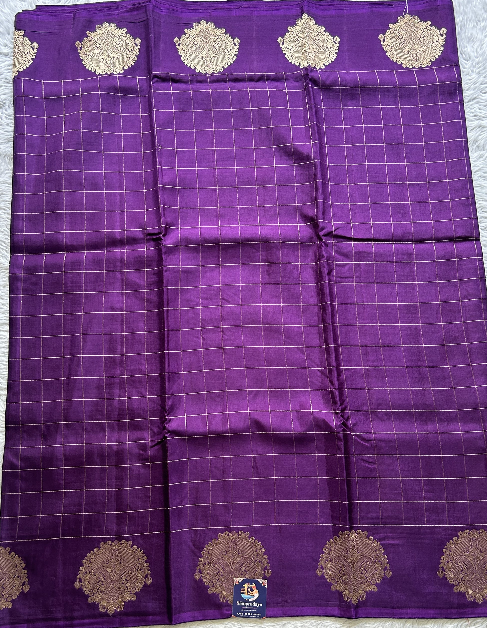 Mona Silk Checks Saree Dark Violet Colored Complemented with a Buti Border. - Sampradaya Designer Studio