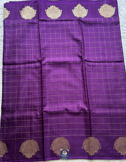 Mona Silk Checks Saree Dark Violet Colored Complemented with a Buti Border. - Sampradaya Designer Studio