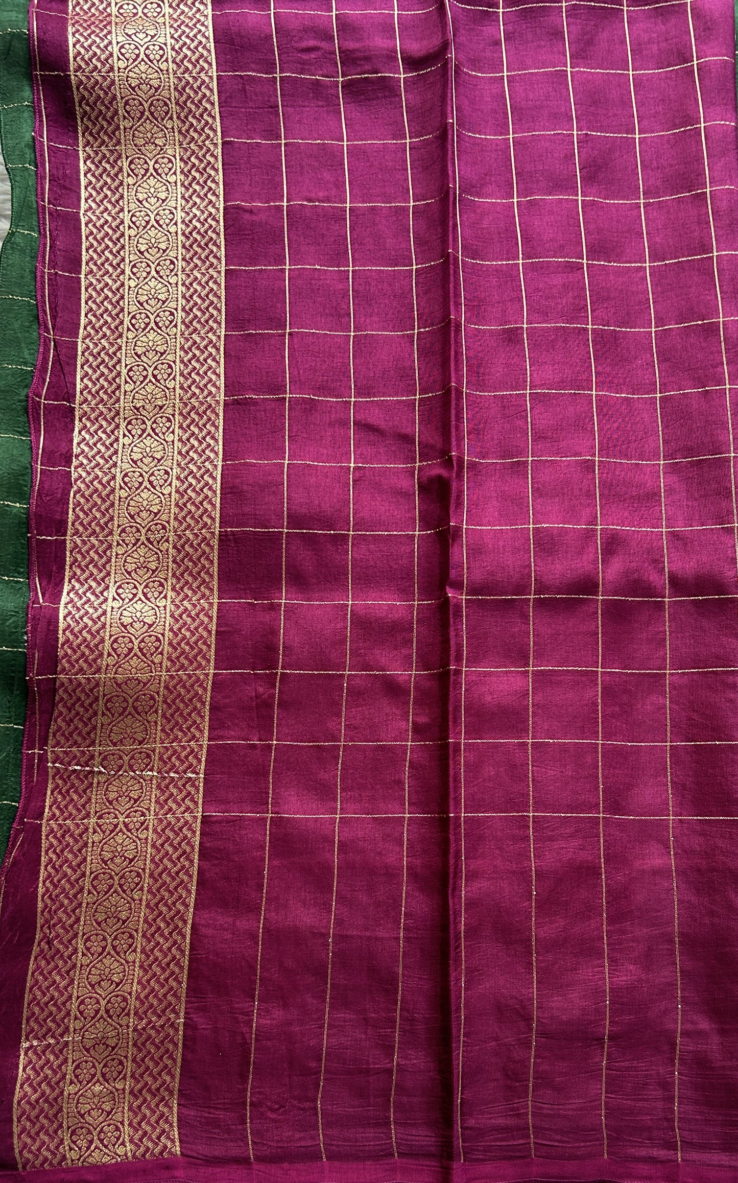 Mona Silk Checks Saree Dark Green Colored Complemented with a Buti Border. - Sampradaya Designer Studio