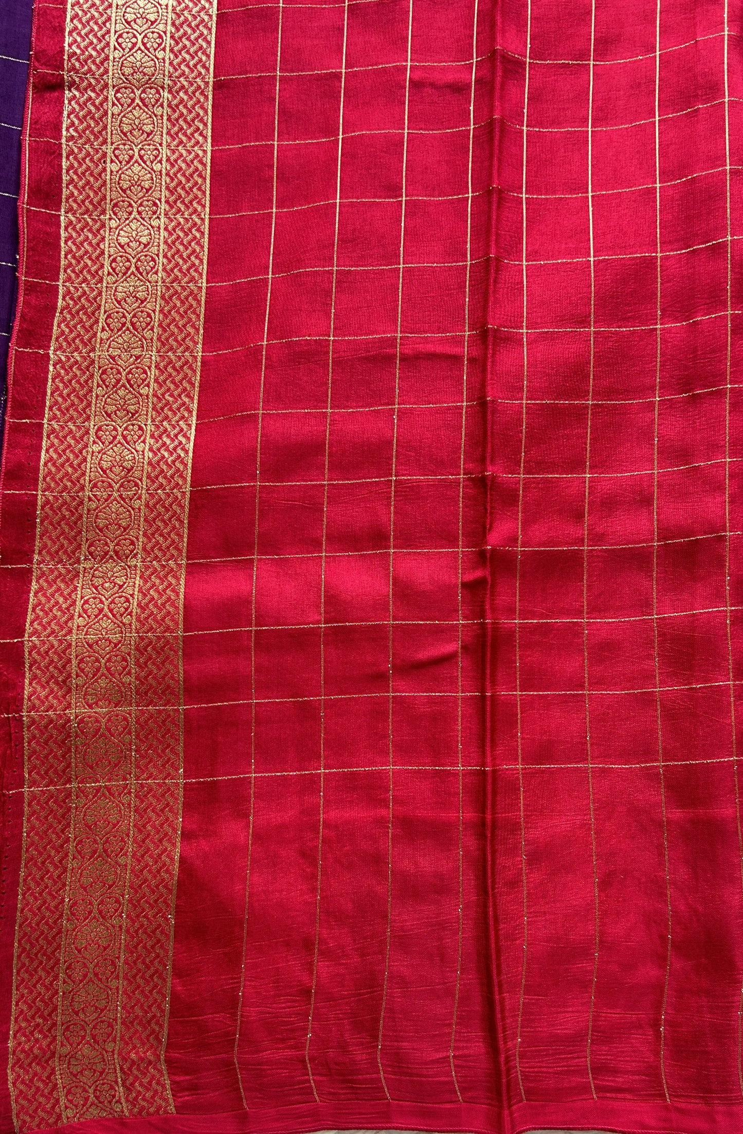 Mona Silk Checks Saree Violet Colored Complemented with a Buti Border. - Sampradaya Designer Studio
