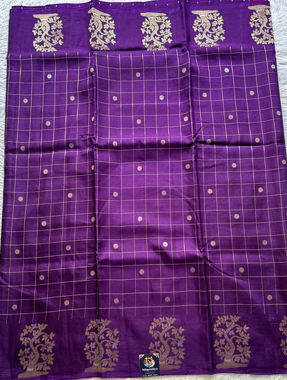 Mona Silk Checks Saree Violet Colored Complemented with a Buti Border. - Sampradaya Designer Studio