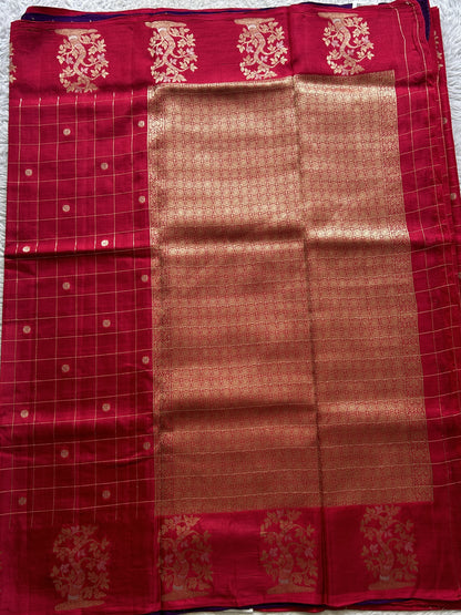 Mona Silk Checks Saree Hot Pink Colored Complemented with a Buti Border. - Sampradaya Designer Studio