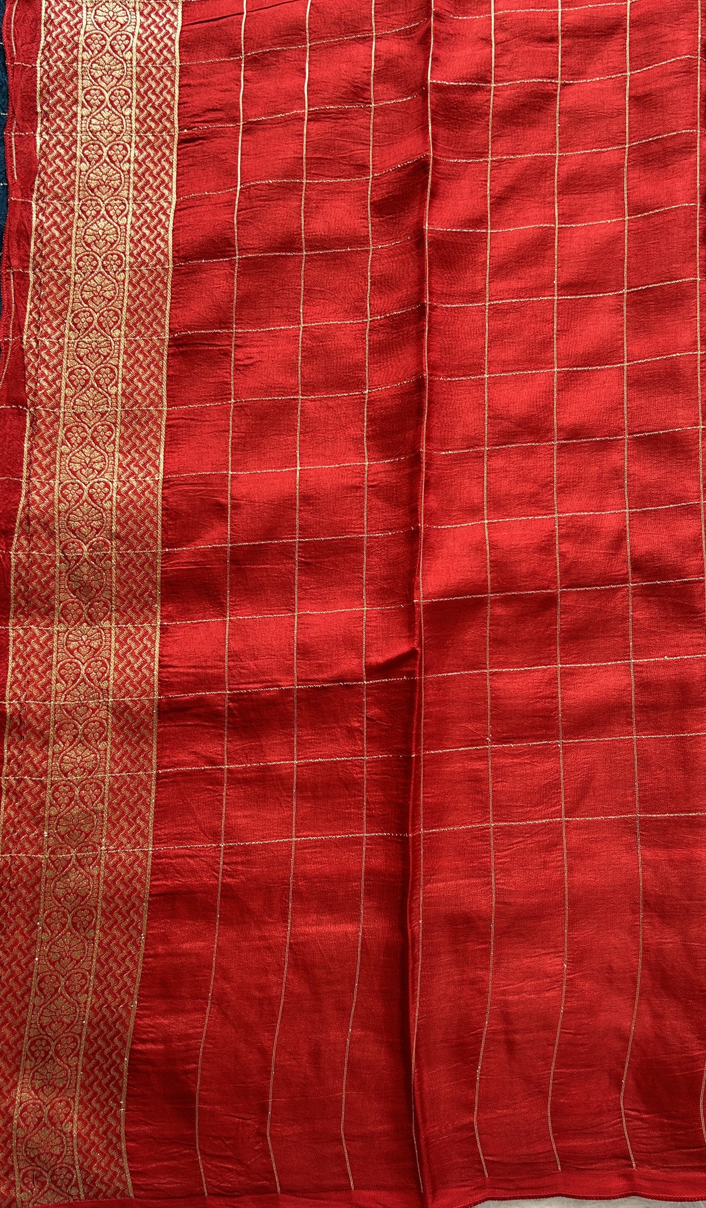 Mona Silk Checks Saree Peacock Blue Colored Complemented with a Buti Border. - Sampradaya Designer Studio