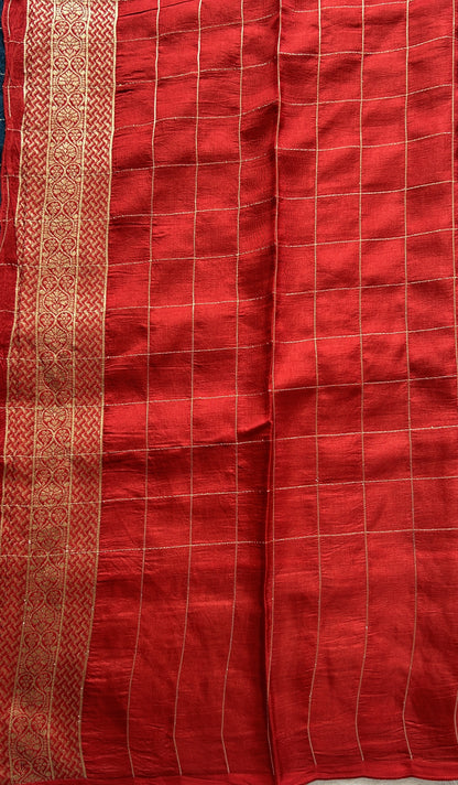 Mona Silk Checks Saree Peacock Blue Colored Complemented with a Buti Border. - Sampradaya Designer Studio