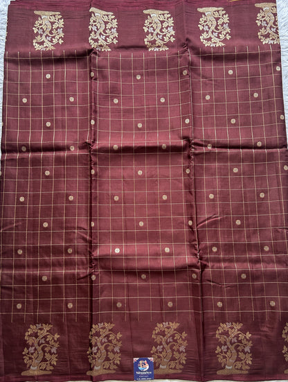 Mona Silk Checks Saree Brown Colored Complemented with a Buti Border. - Sampradaya Designer Studio