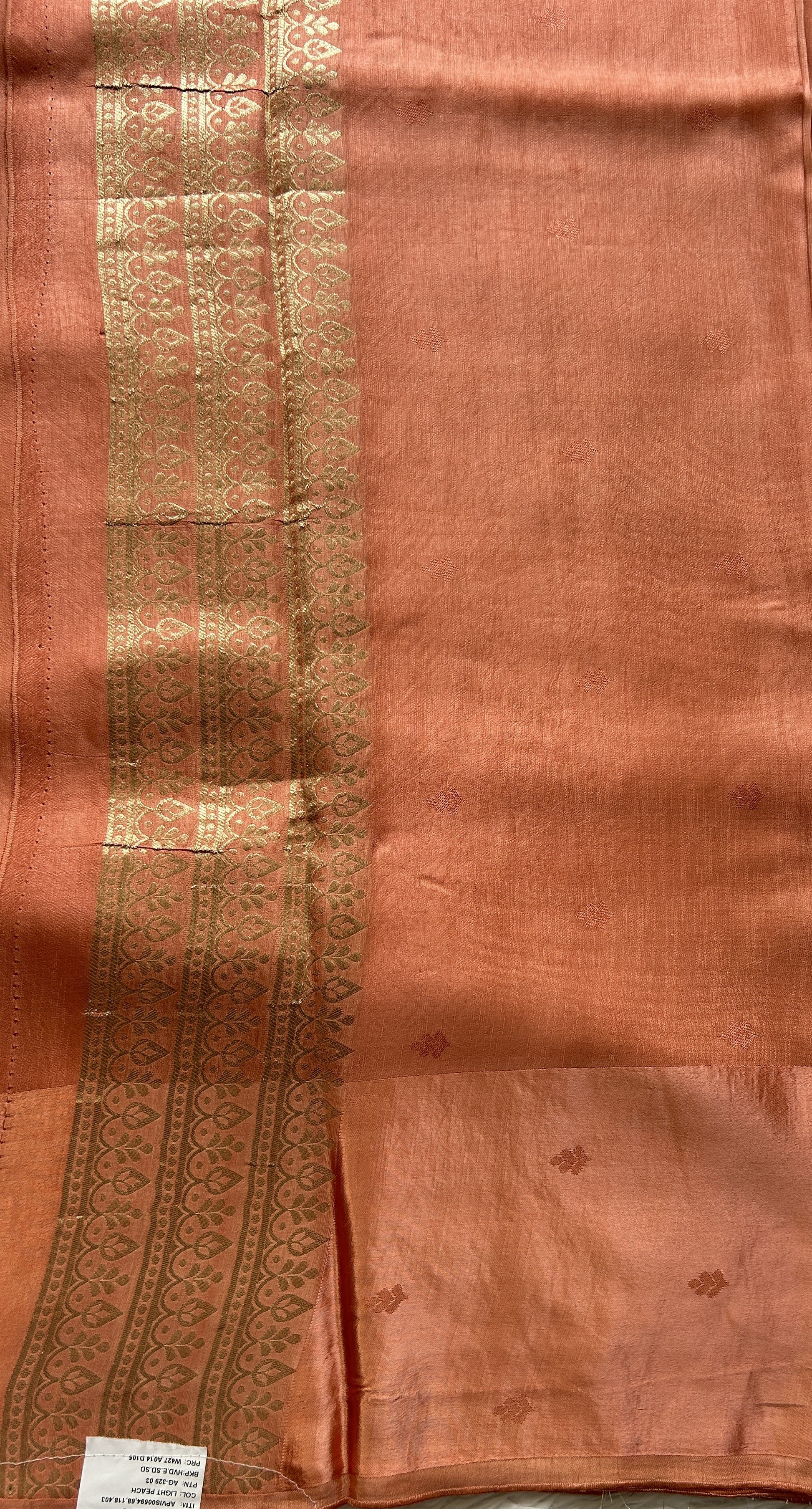 Mona Silk Saree Pale Peach Colored Complemented with a Mushrur Border. - Sampradaya Designer Studio