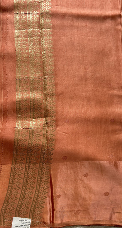 Mona Silk Saree Pale Peach Colored Complemented with a Mushrur Border. - Sampradaya Designer Studio