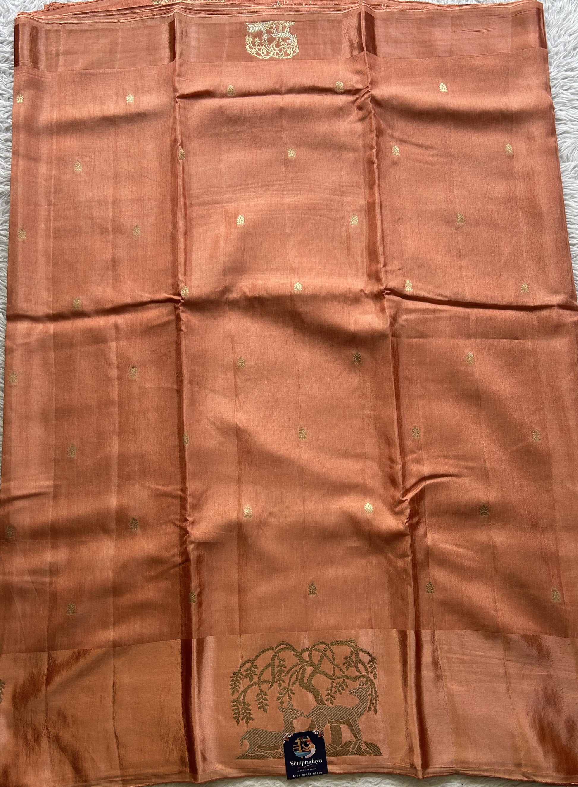 Mona Silk Saree Pale Peach Colored Complemented with a Mushrur Border. - Sampradaya Designer Studio