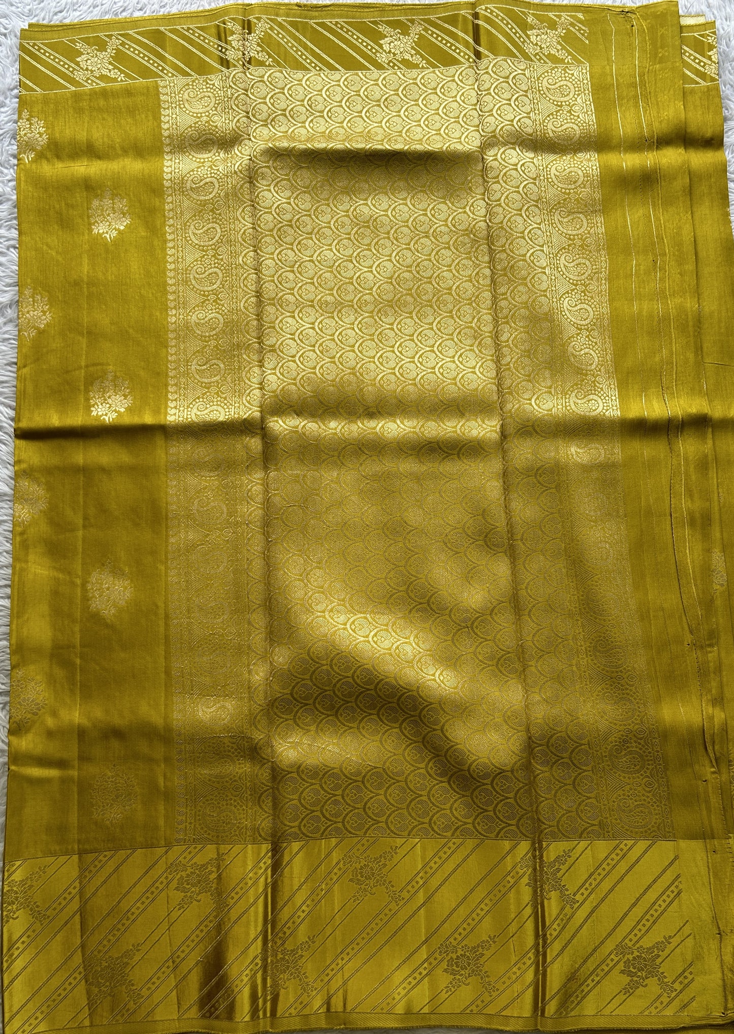 Mona Silk Saree Mustard Yellow Colored Complemented with a Mushrur Border. - Sampradaya Designer Studio
