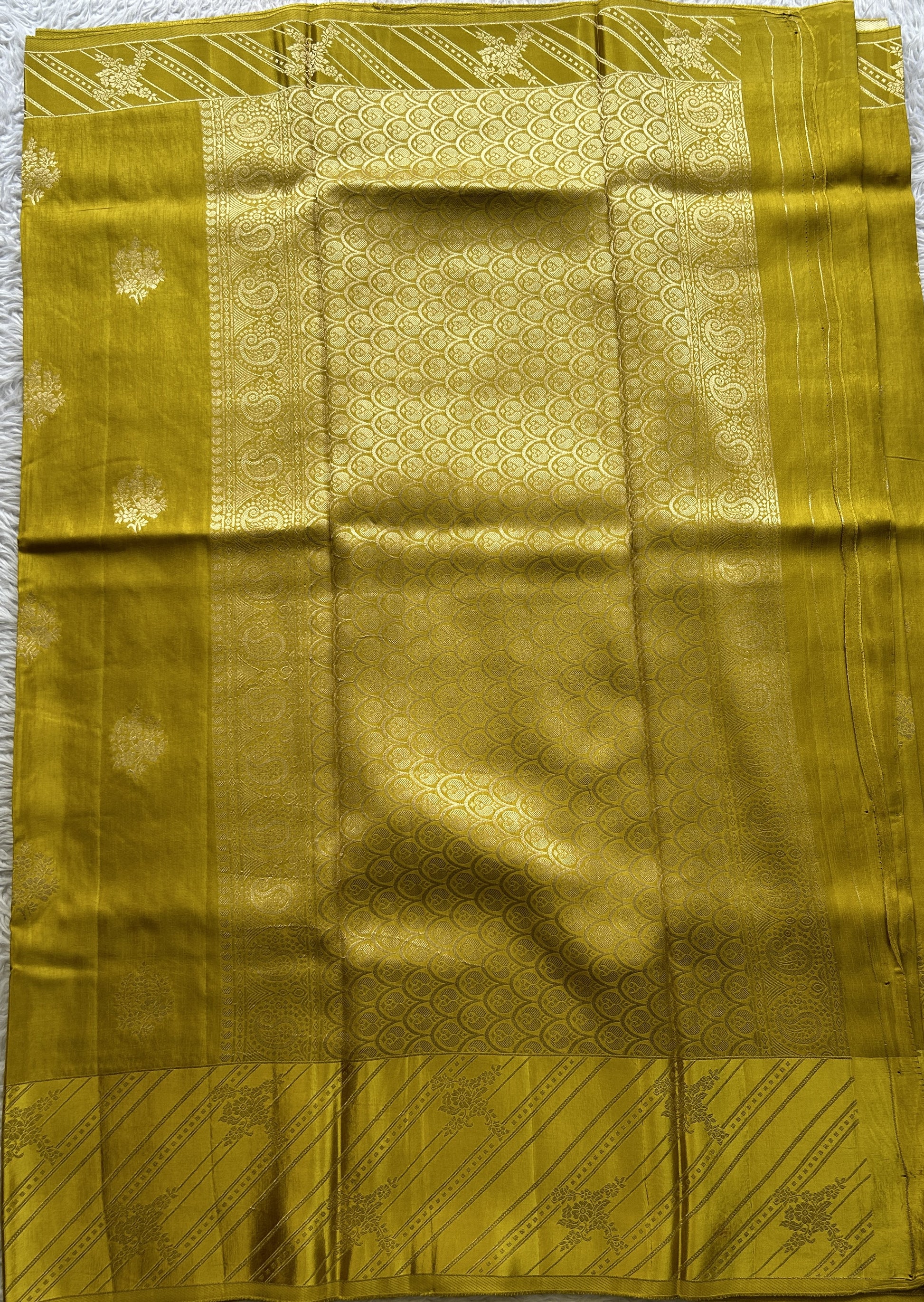 Mona Silk Saree Mustard Yellow Colored Complemented with a Mushrur Border. - Sampradaya Designer Studio