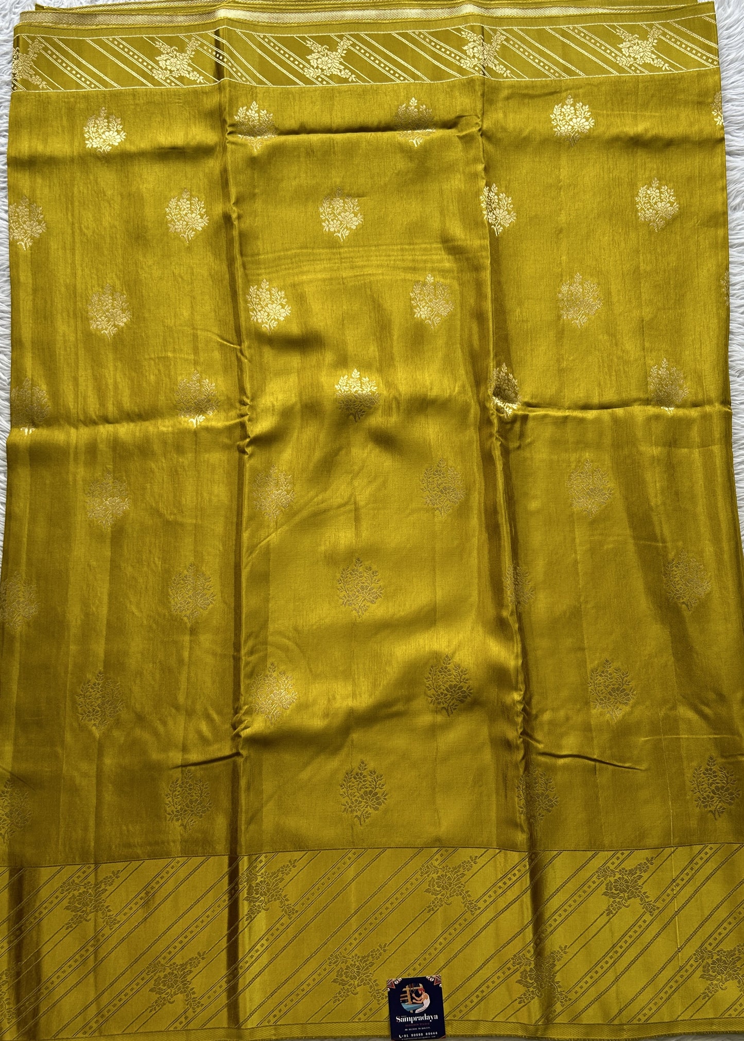Mona Silk Saree Mustard Yellow Colored Complemented with a Mushrur Border. - Sampradaya Designer Studio