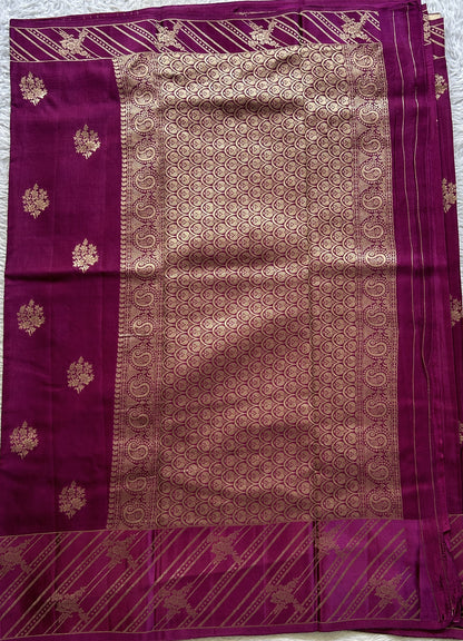 Mona Silk Saree Purple Colored Complemented with a Mushrur Border. - Sampradaya Designer Studio